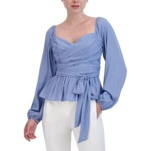 BCBGMAXAZRIA Light Blue Jacquard Balloon-Sleeve Top XXS